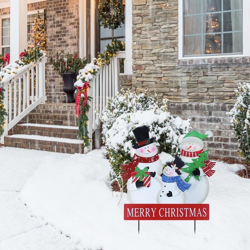 YEAHOME Outdoor Christmas Decorations, 3 Snowman Family Metal Decorative Garden Stakes for Outdoor Yard, Merry Christmas Yard Signs for Outside Garden Lawn Porch Pathway Xmas Decorations - Image 5